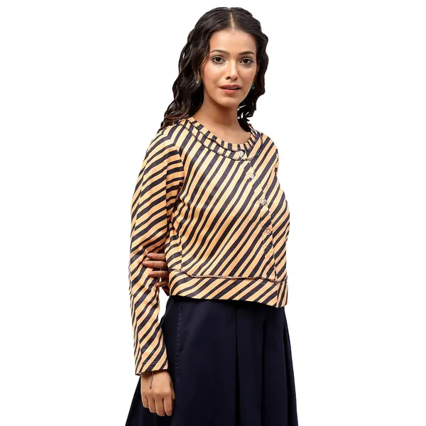 Golden_Cotton_Striped_Jacket_For_Women