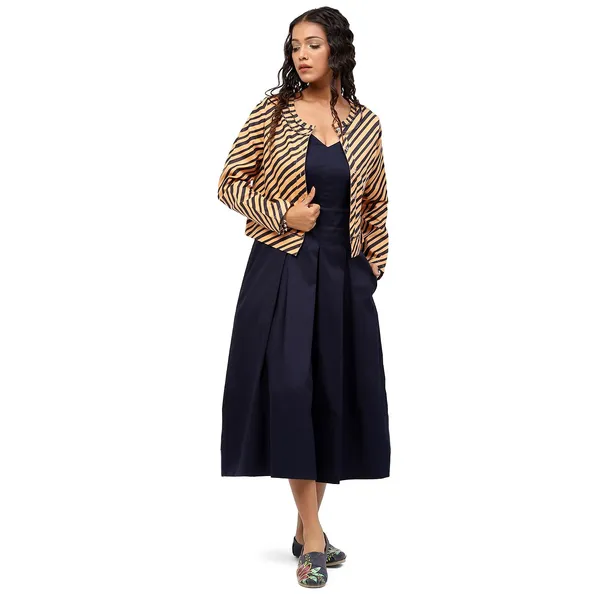 Golden_Cotton_Striped_Jacket_For_Women