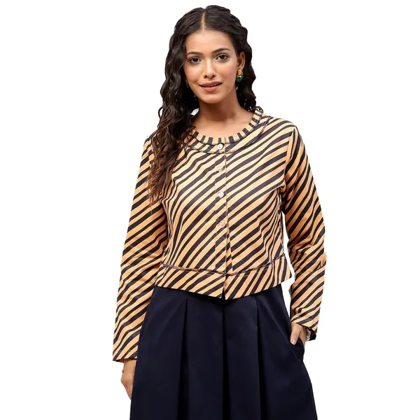 Golden_Cotton_Striped_Jacket_For_Women