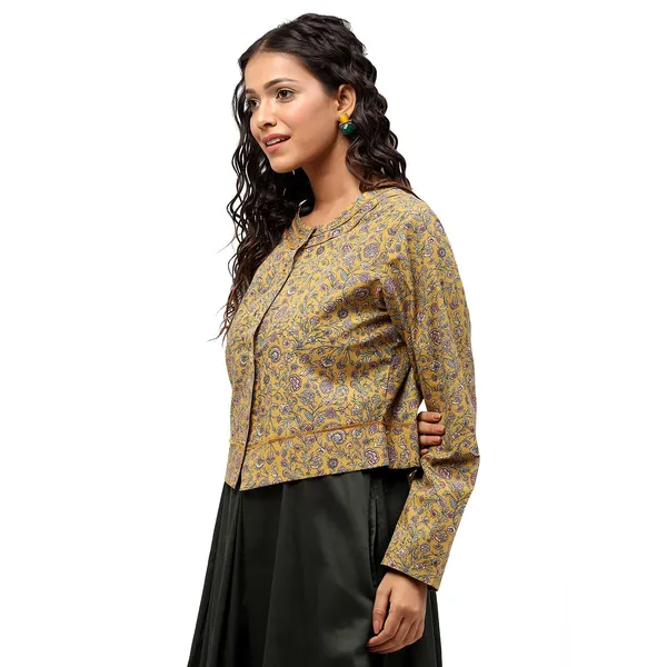 Yellow_Cotton_Striped_Jacket_For_Women