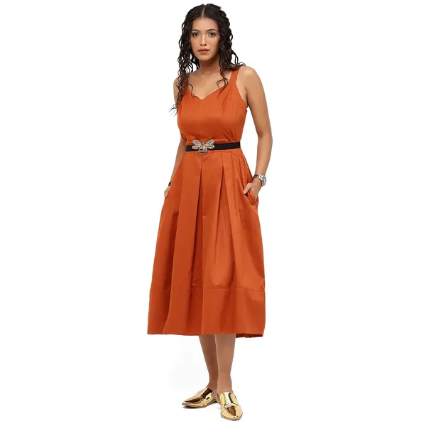 Orange_Cotton_Solid_Dress_For_Women