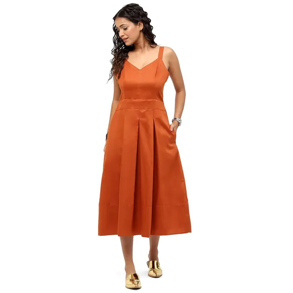 Orange_Cotton_Solid_Dress_For_Women
