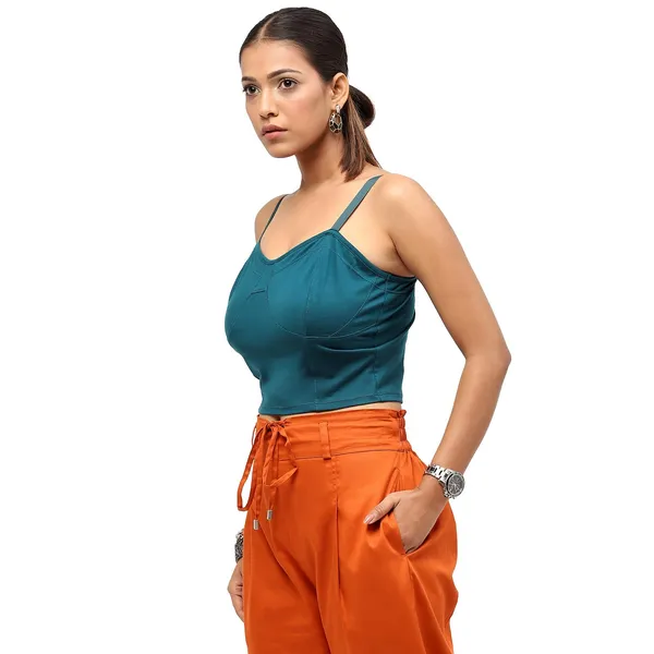 Teal_Rayon_Blend_Solid_Top_For_Women