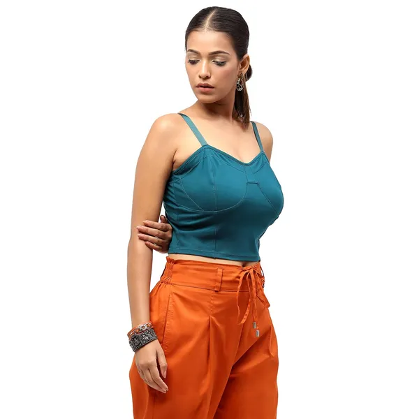 Teal_Rayon_Blend_Solid_Top_For_Women