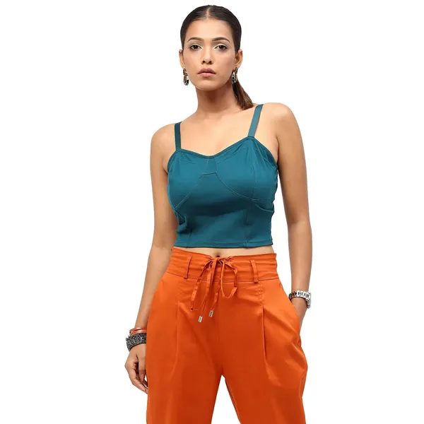 Teal_Rayon_Blend_Solid_Top_For_Women