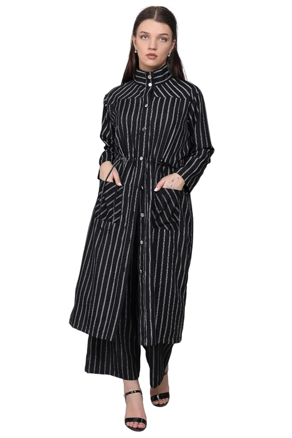 Black_Crepe_Striped_Clothing_Set_For_Women