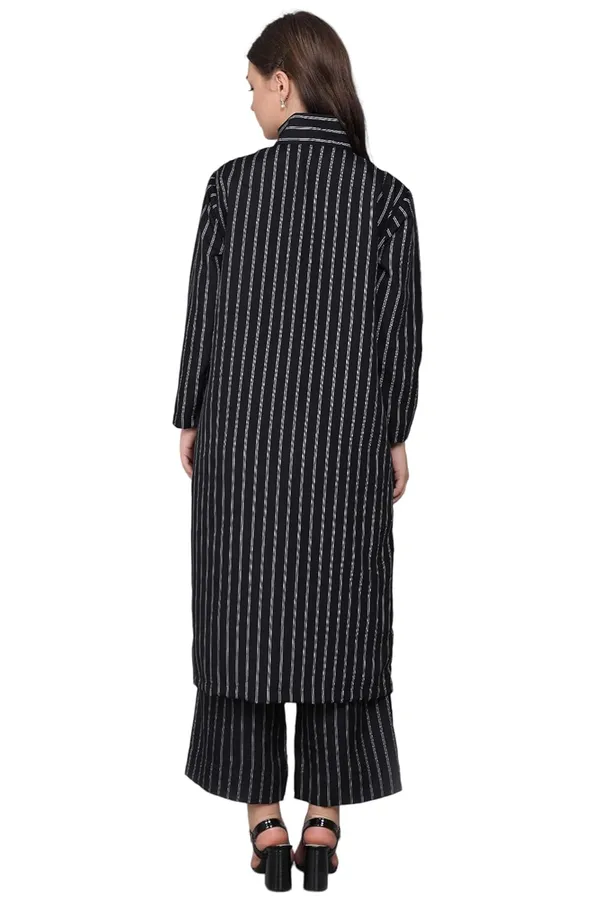 Black_Crepe_Striped_Clothing_Set_For_Women