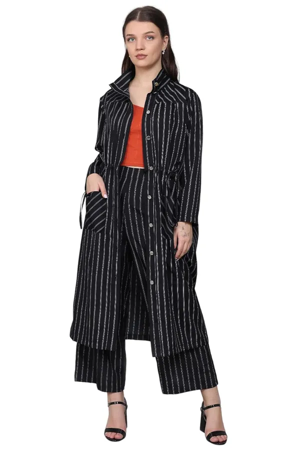 Black_Crepe_Striped_Clothing_Set_For_Women
