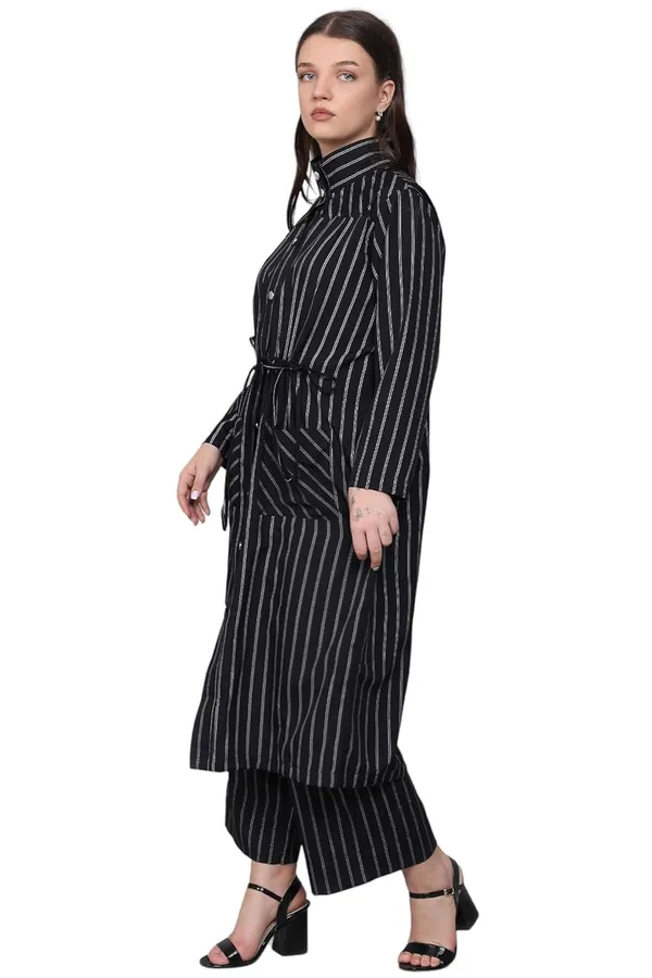 Black_Crepe_Striped_Clothing_Set_For_Women