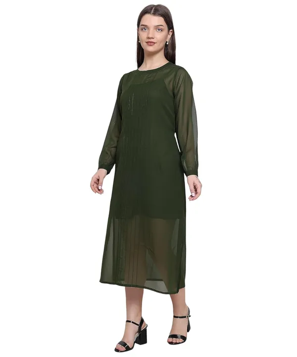 Green_Georgette_Solid_Dress_For_Women