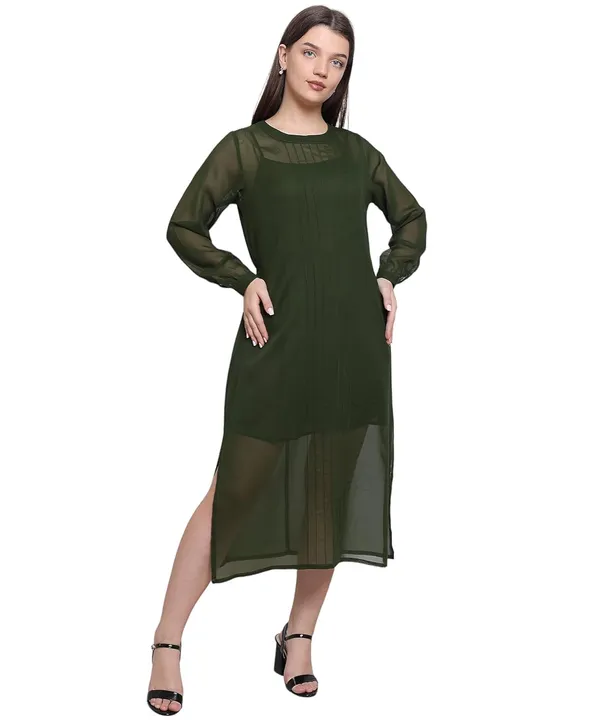 Green_Georgette_Solid_Dress_For_Women