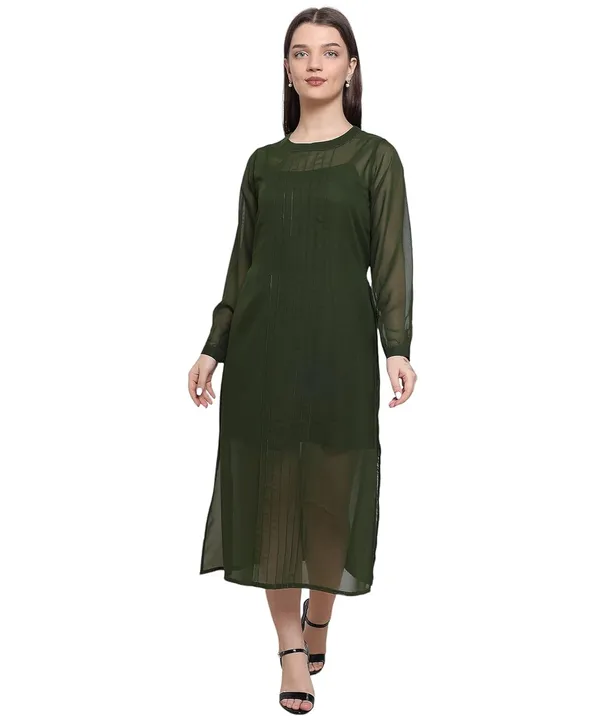 Green_Georgette_Solid_Dress_For_Women