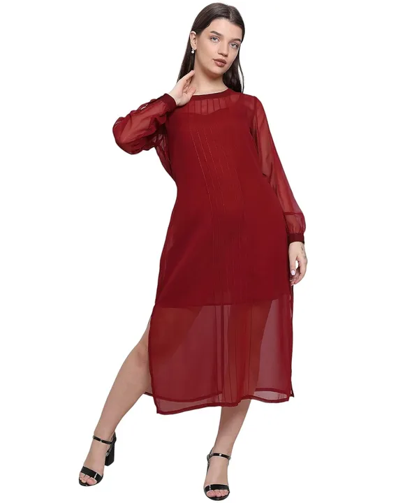Red_Georgette_Solid_Dress_For_Women