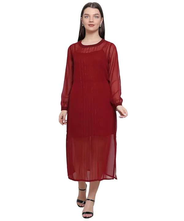 Red_Georgette_Solid_Dress_For_Women