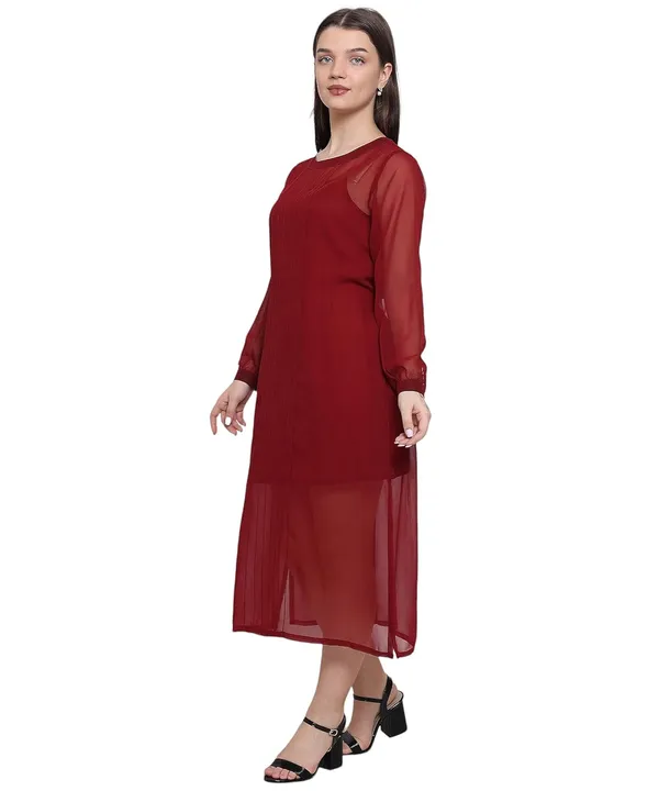 Red_Georgette_Solid_Dress_For_Women