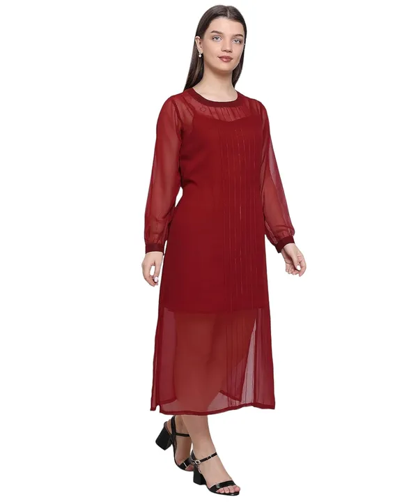 Red_Georgette_Solid_Dress_For_Women