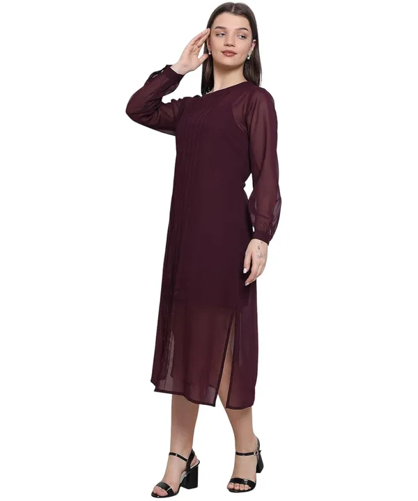 Plum_Georgette_Solid_Dress_For_Women