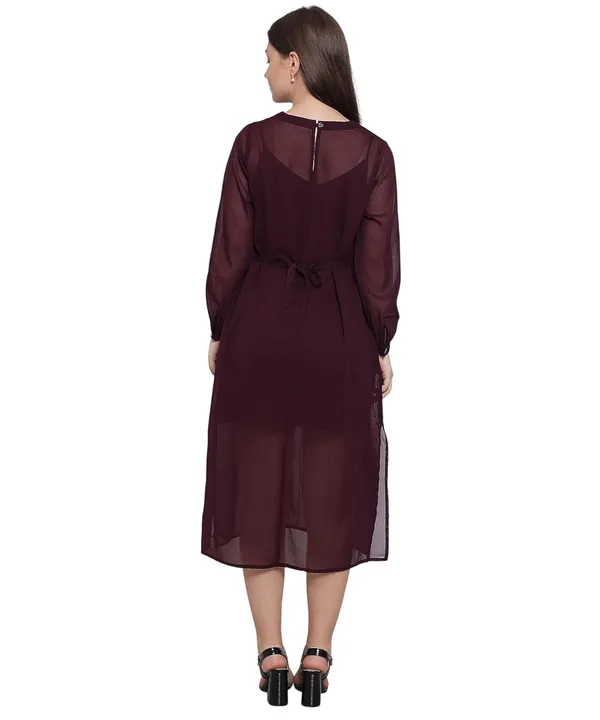 Plum_Georgette_Solid_Dress_For_Women