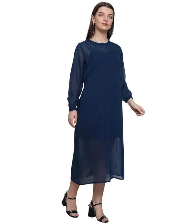 Teal_Georgette_Solid_Dress_For_Women
