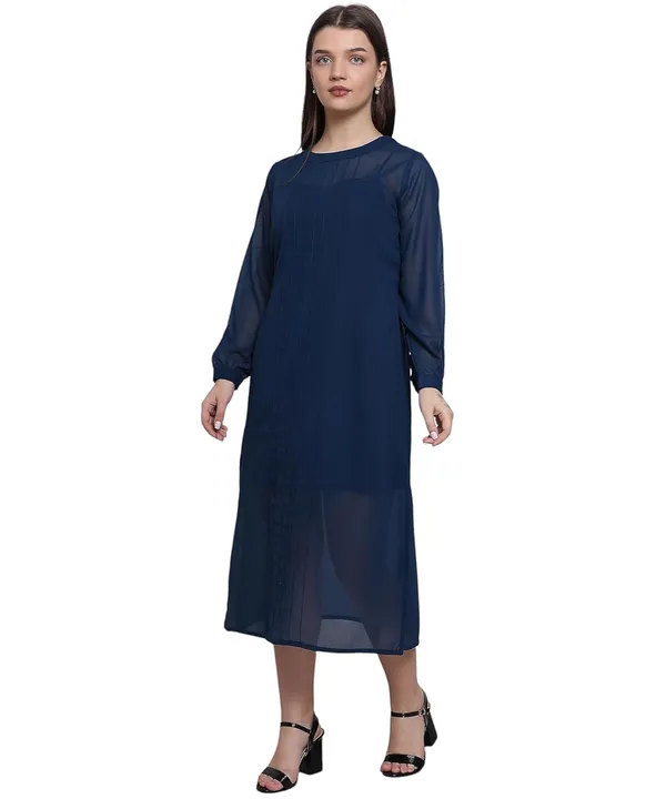 Teal_Georgette_Solid_Dress_For_Women