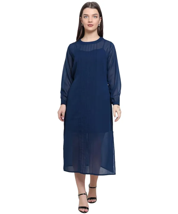 Teal_Georgette_Solid_Dress_For_Women