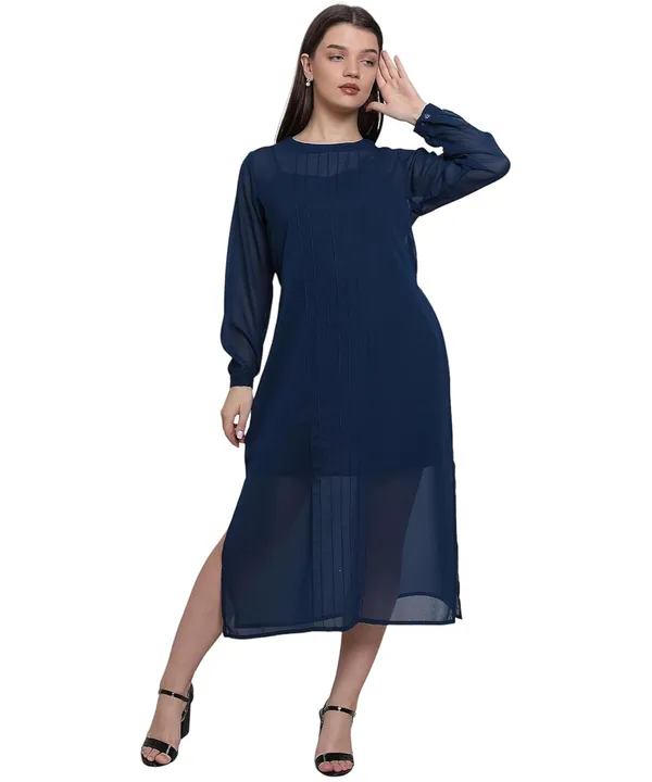 Teal_Georgette_Solid_Dress_For_Women