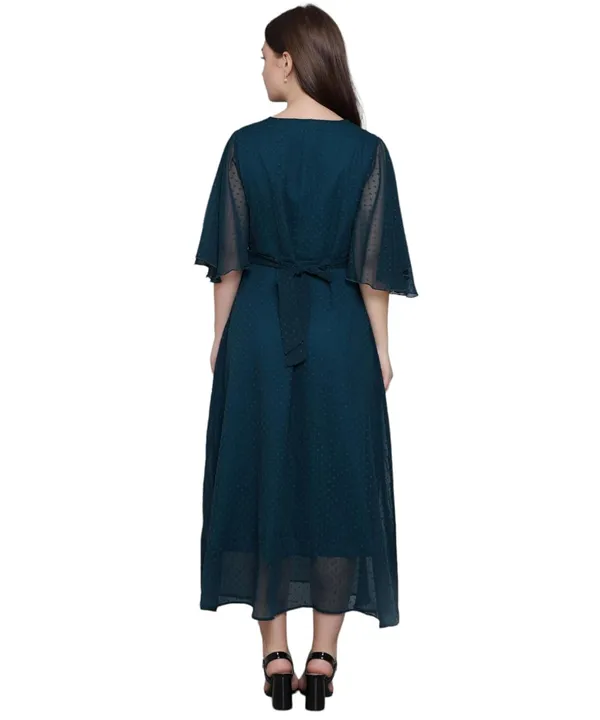 Teal_Georgette_Solid_Dress_For_Women