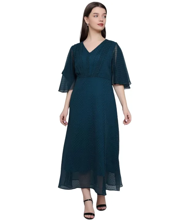 Teal_Georgette_Solid_Dress_For_Women