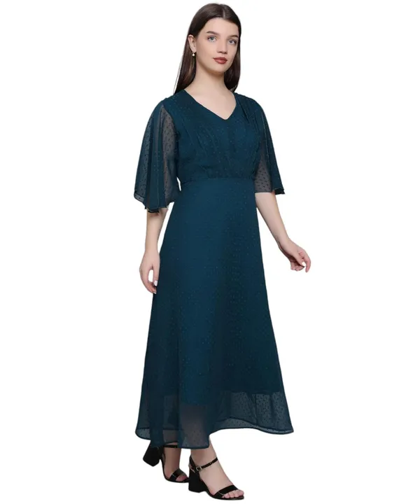 Teal_Georgette_Solid_Dress_For_Women