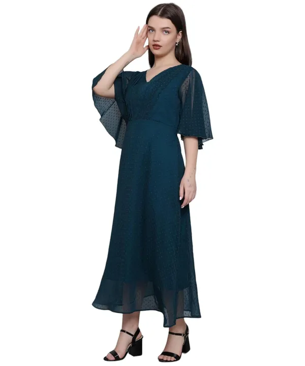 Teal_Georgette_Solid_Dress_For_Women