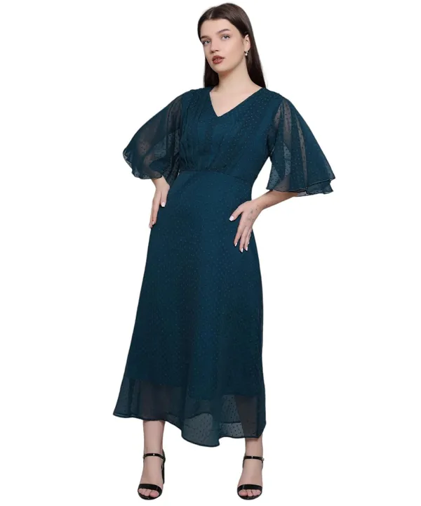 Teal_Georgette_Solid_Dress_For_Women