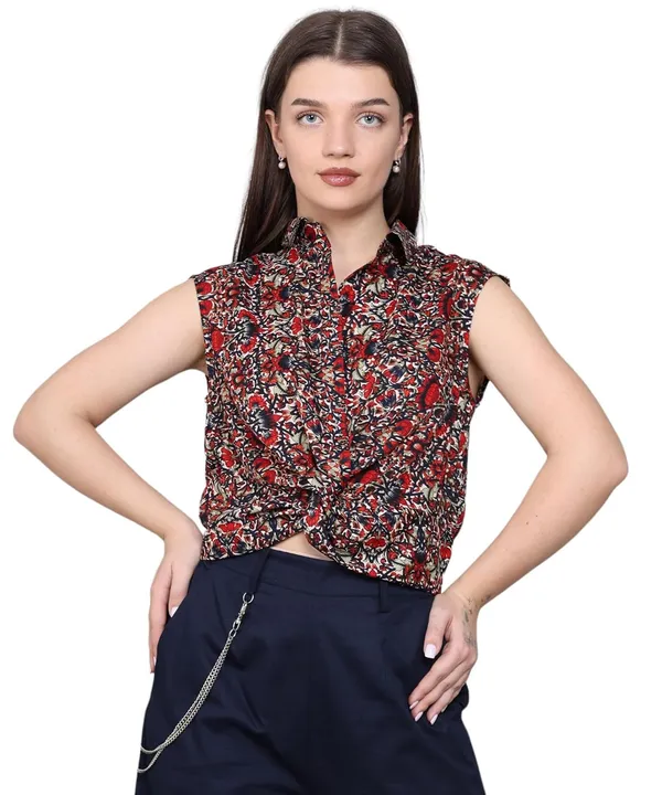 Red_Crepe_Floral_Clothing_Set_For_Women