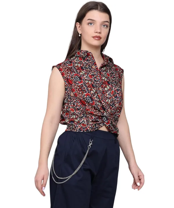 Red_Crepe_Floral_Clothing_Set_For_Women