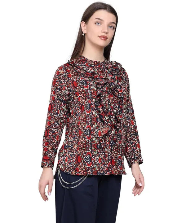 Red_Crepe_Floral_Top_For_Women