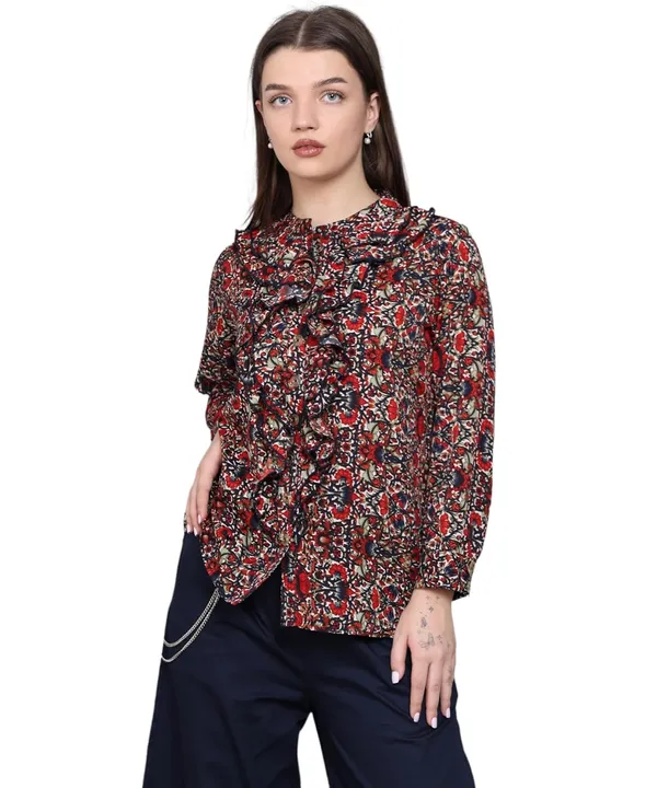 Red_Crepe_Floral_Top_For_Women