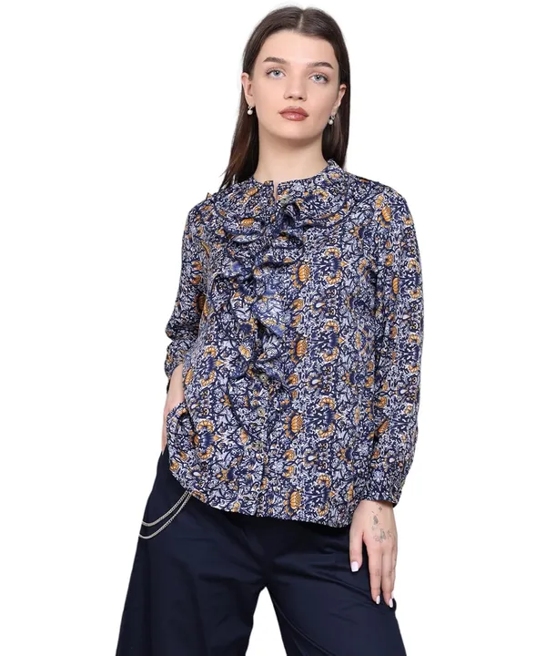 Blue_Crepe_Floral_Top_For_Women