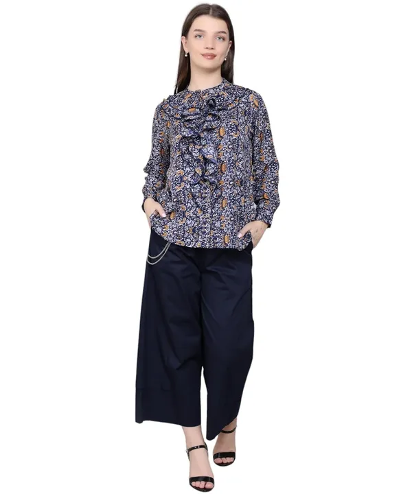 Blue_Crepe_Floral_Top_For_Women