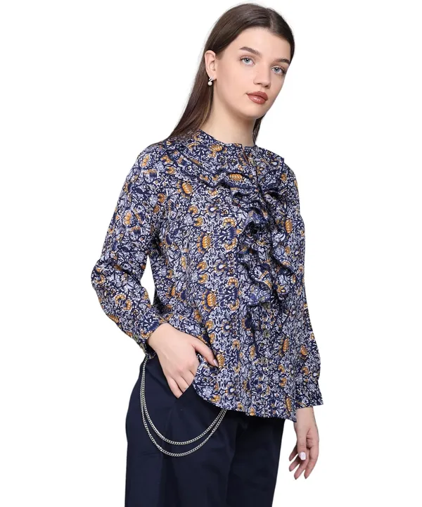 Blue_Crepe_Floral_Top_For_Women