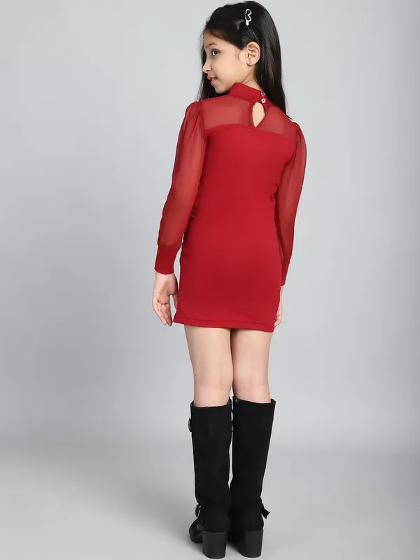 Maroon_Cotton_Solid_Dress_For_Kids