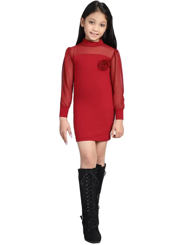 Maroon_Cotton_Solid_Dress_For_Kids