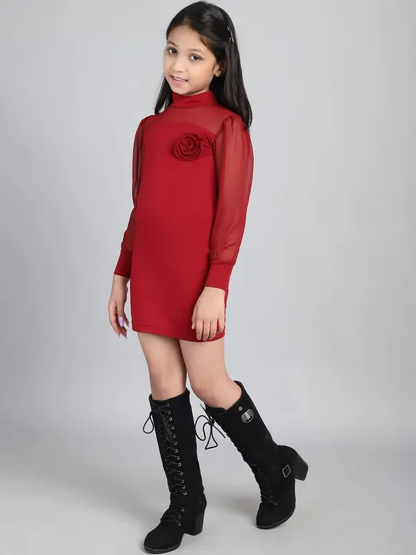 Maroon_Cotton_Solid_Dress_For_Kids