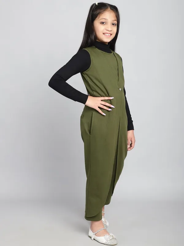 Olive_Cotton_Solid_Jumpsuit_For_Kids