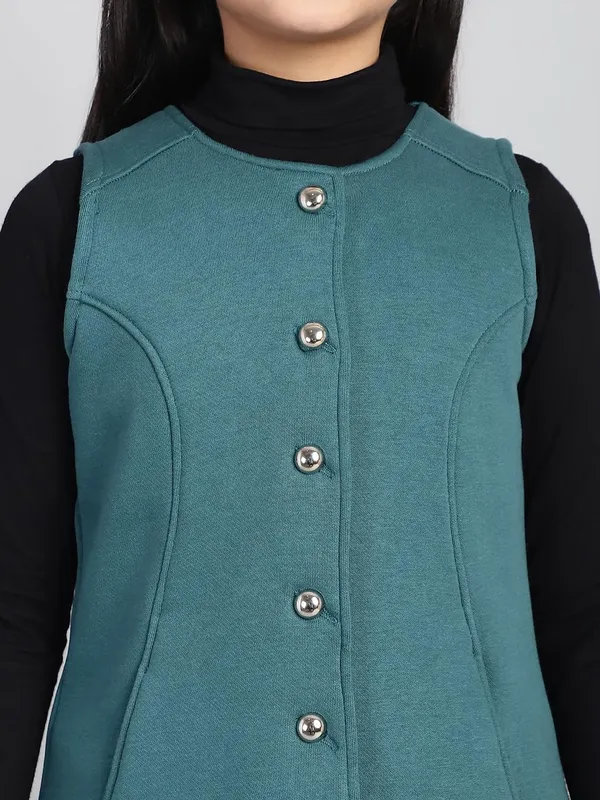Dark_Cyan_Fleece_Solid_Clothing_Set_For_Kids