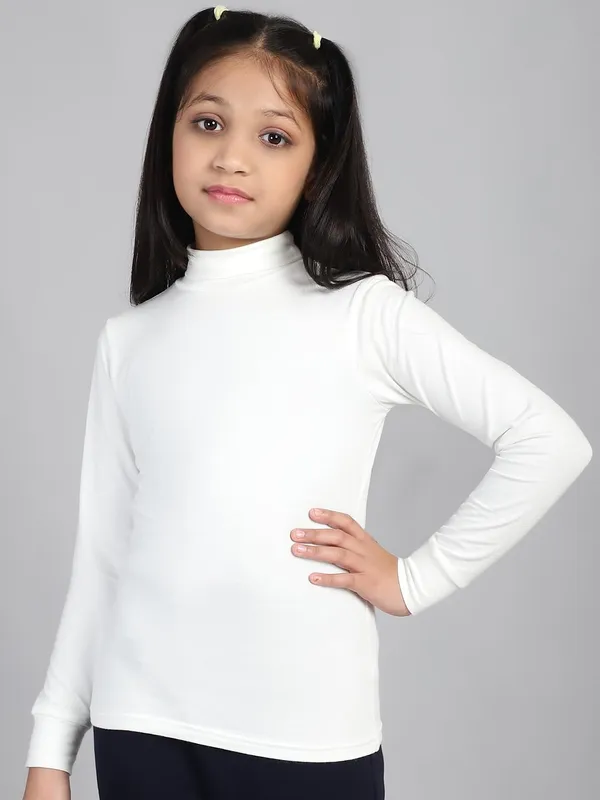 Cream_Rayon_Solid_T-Shirt_For_Kids