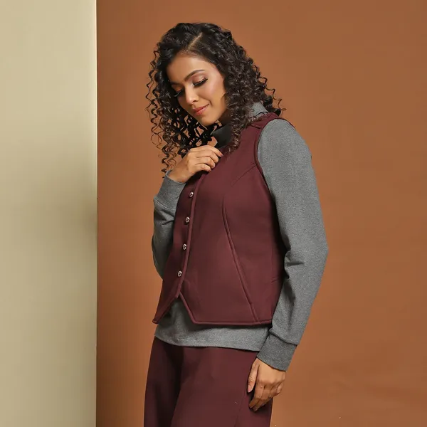 Maroon_Cotton_Blend_Solid_Waistcoat_For_Women