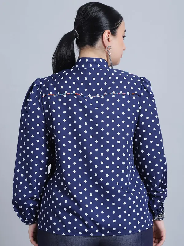 Blue_Polyester_Polka_Dots_Top_For_Women