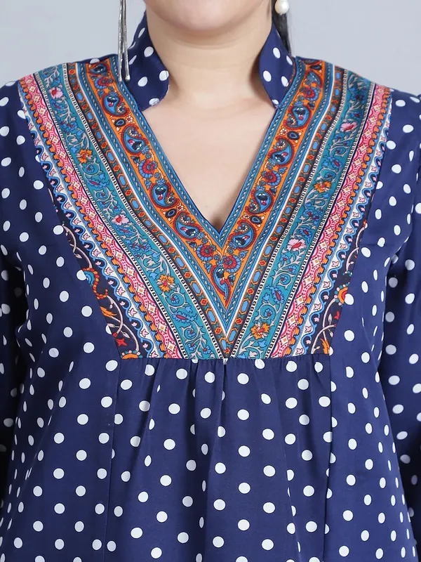 Blue_Polyester_Polka_Dots_Top_For_Women