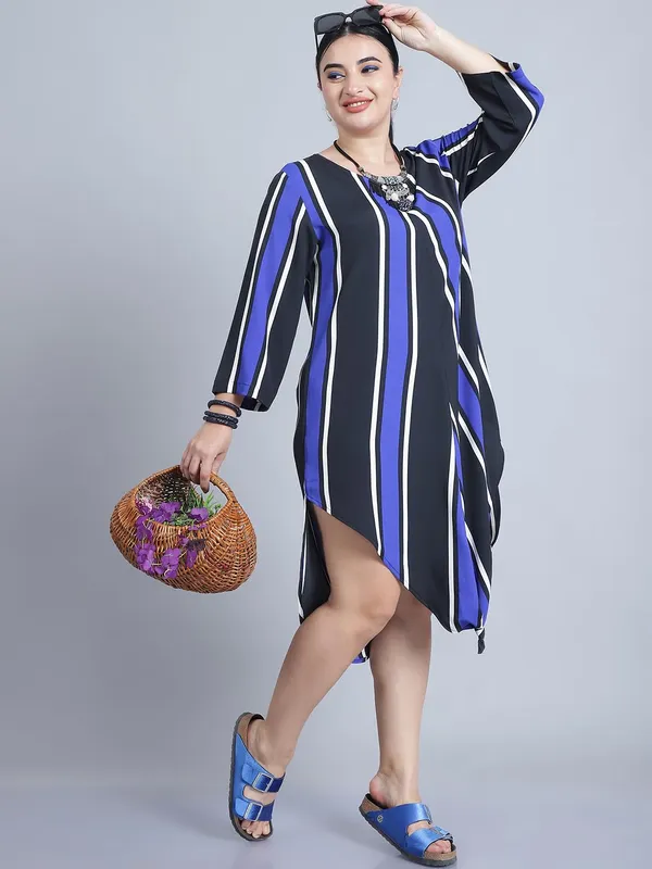 Blue_Polyester_Striped_Kurti_For_Women
