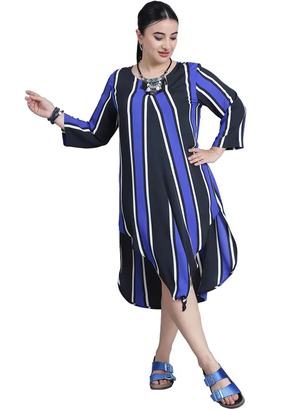 Blue_Polyester_Striped_Kurti_For_Women