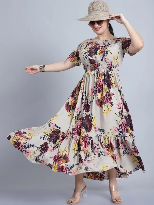 Beige_Crepe_Floral_Dress_For_Women
